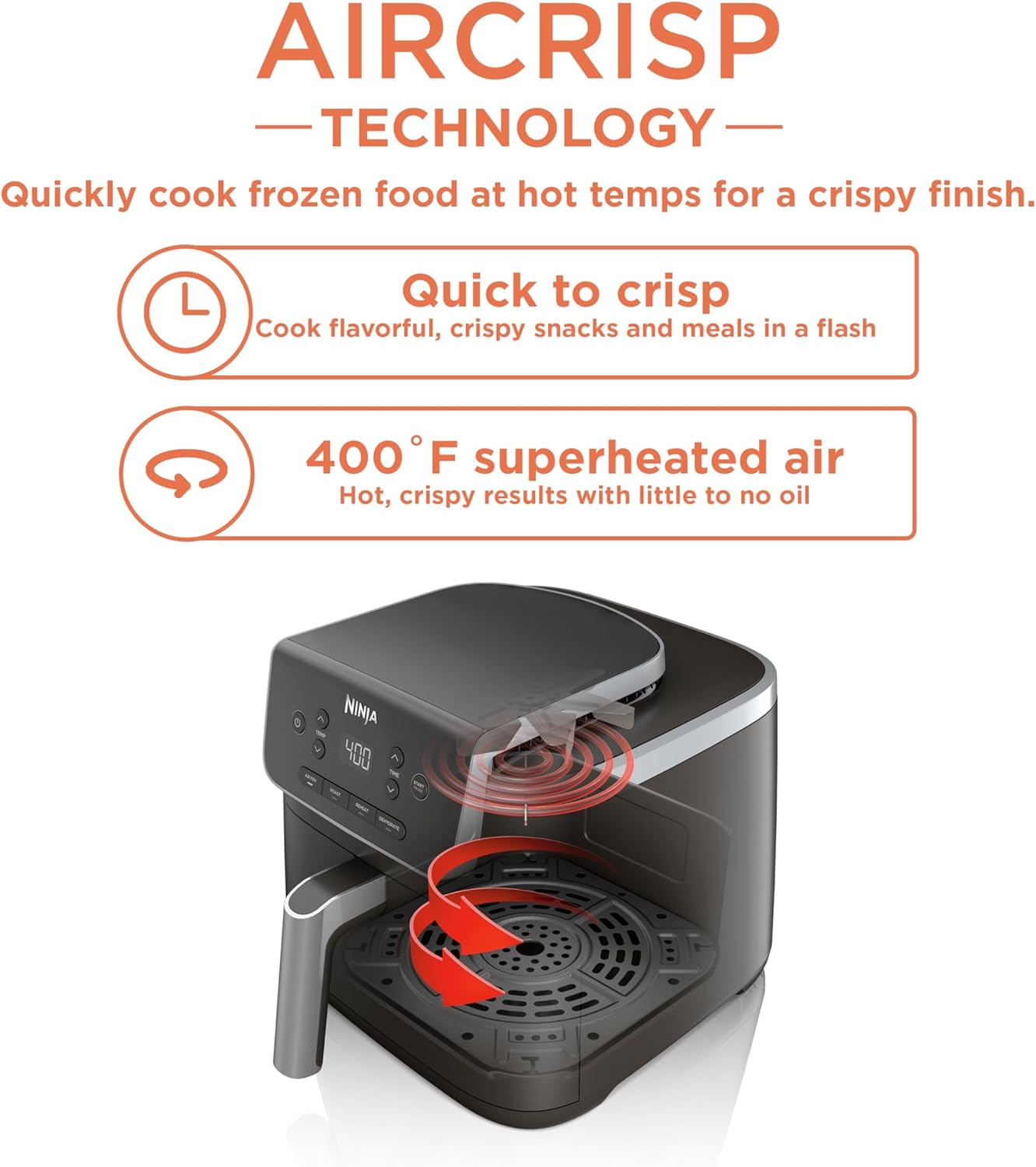 Ninja Air Fryer with Air Crisp | 5 QT Capacity fits up to 4lbs of Fries | 4-in-1 Pro Air Fry, Roast, Reheat, Dehydrate | 400°F Max Temp | 1750 Watts | W/Nonstick Basket & Crisper Plate | Grey | AF141