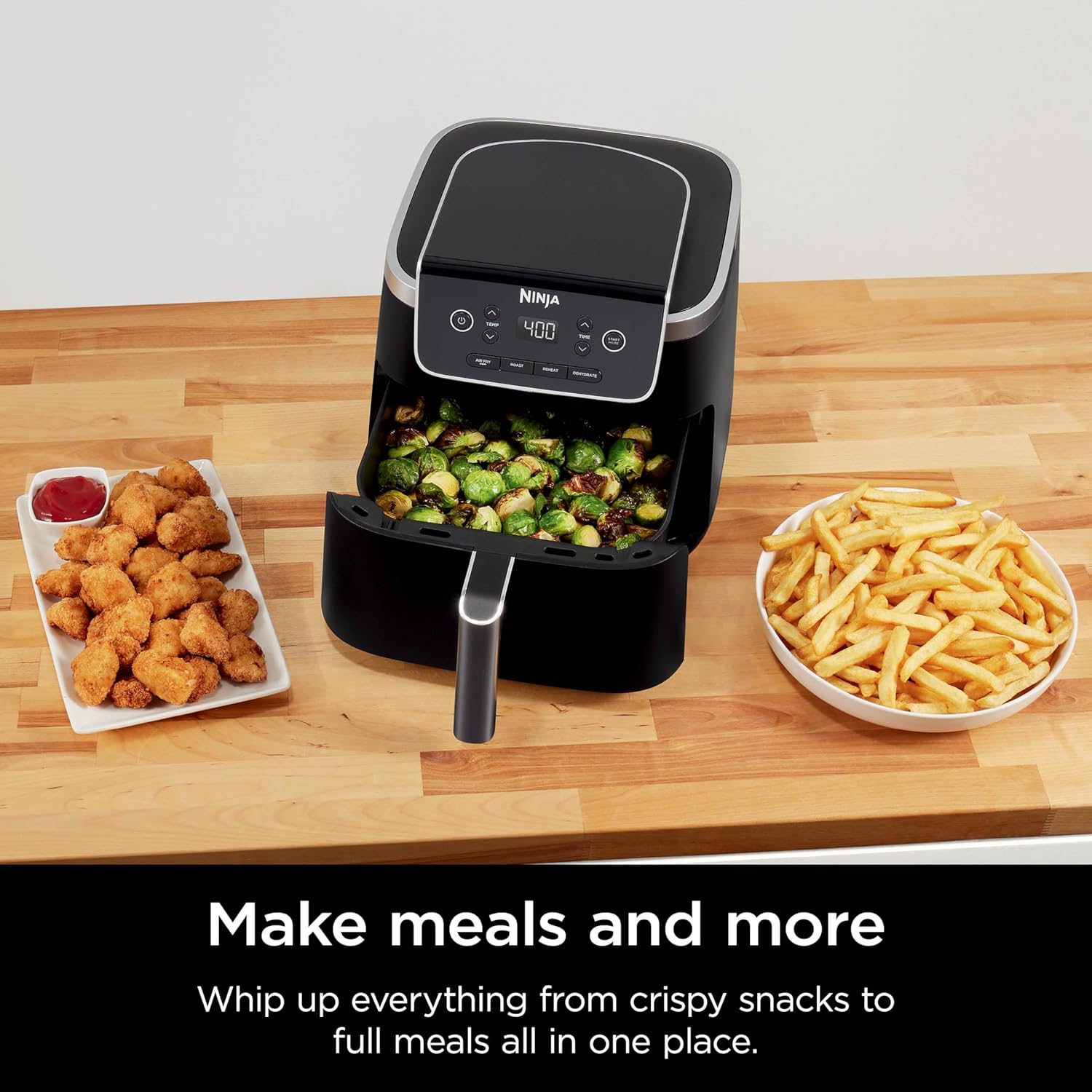 Ninja Air Fryer with Air Crisp | 5 QT Capacity fits up to 4lbs of Fries | 4-in-1 Pro Air Fry, Roast, Reheat, Dehydrate | 400°F Max Temp | 1750 Watts | W/Nonstick Basket & Crisper Plate | Grey | AF141